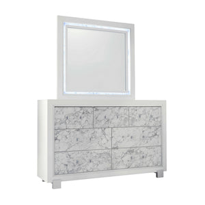 Homeroots Modern White Mirror With Faux Marble Border Detail Led Lightning  Wood 384040