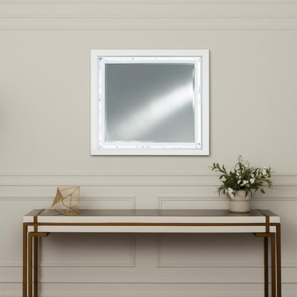 HomeRoots 41" Lighted Accent Mirror with White Faux Marble Finish - Modern Design for Brightening Spaces 384040