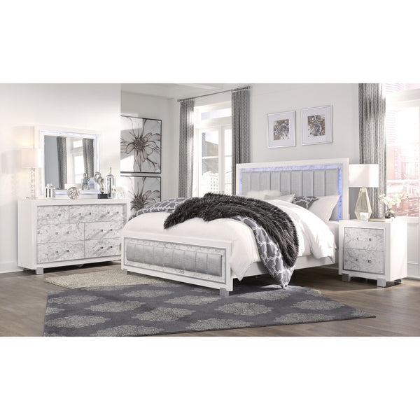 HomeRoots 41" Lighted Accent Mirror with White Faux Marble Finish - Modern Design for Brightening Spaces 384040