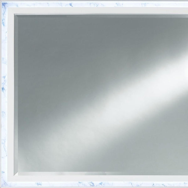 HomeRoots 41" Lighted Accent Mirror with White Faux Marble Finish - Modern Design for Brightening Spaces 384040