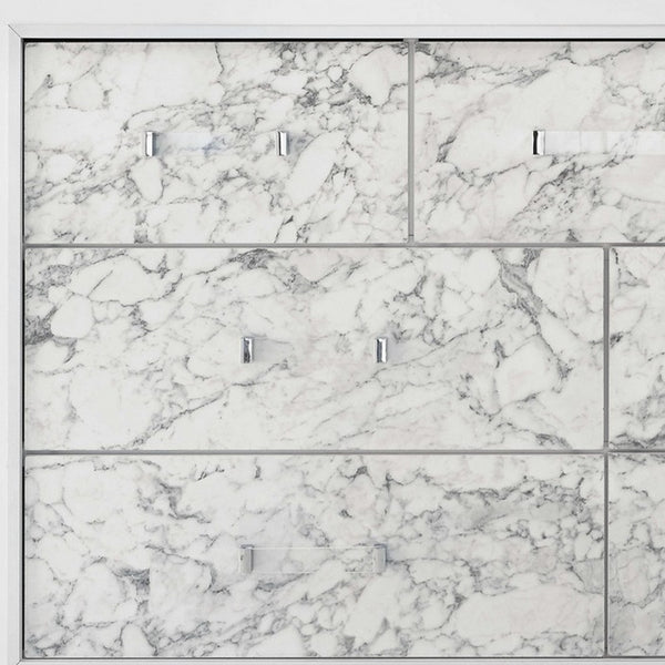 Homeroots Modern White Mirror With Faux Marble Border Detail Led Lightning  Wood 384040