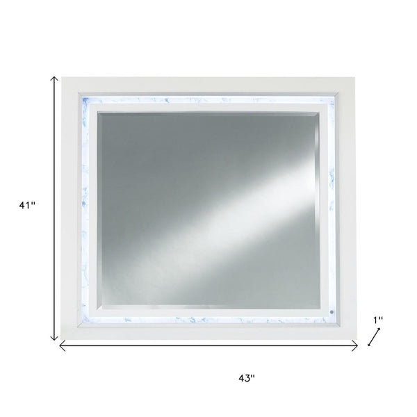 HomeRoots 41" Lighted Accent Mirror with White Faux Marble Finish - Modern Design for Brightening Spaces 384040
