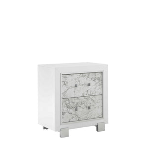 Homeroots Modern White Nightstand With 2 Faux Marble Detailed Front Drawer.   384041