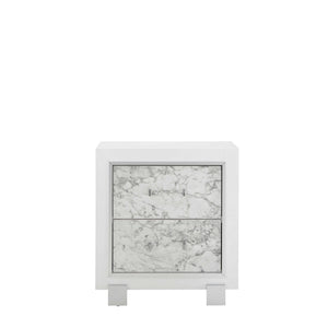 Homeroots Modern White Nightstand With 2 Faux Marble Detailed Front Drawer.   384041