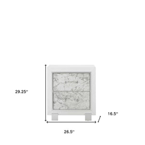 Homeroots Modern White Nightstand With 2 Faux Marble Detailed Front Drawer.   384041