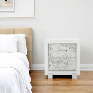 HomeRoots 29" White Wood Two Drawer Nightstand - Elegant Storage Solution with Modern Design for Every Bedroom 384041