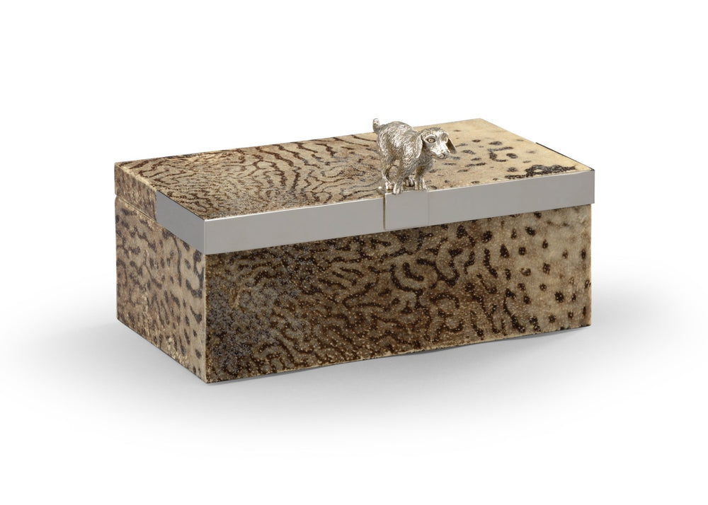 Chelsea House Duke Silver-Plated Dog Keepsake Box With Natural Puffer Fish Skin, Velvet Lining, Handcrafted Display 384043