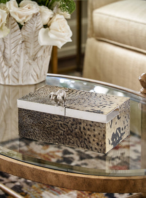 Chelsea House Duke Silver-Plated Dog Keepsake Box With Natural Puffer Fish Skin, Velvet Lining, Handcrafted Display 384043
