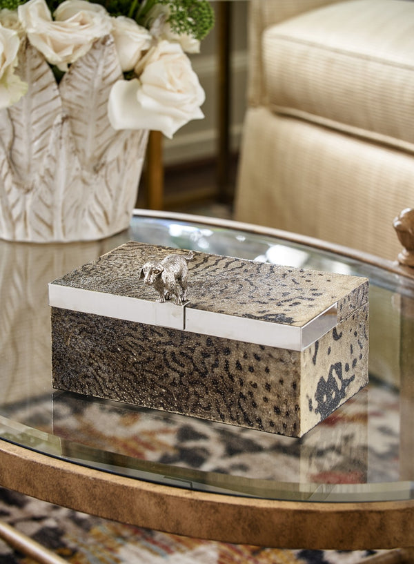 Chelsea House Duke Silver-Plated Dog Keepsake Box With Natural Puffer Fish Skin, Velvet Lining, Handcrafted Display 384043