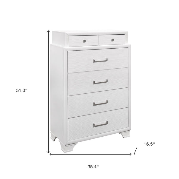 HomeRoots White Chest for Modern Bedrooms - 6 Spacious Drawers, Durable Rubberwood, Sleek Design, Bright Finish 6 384054