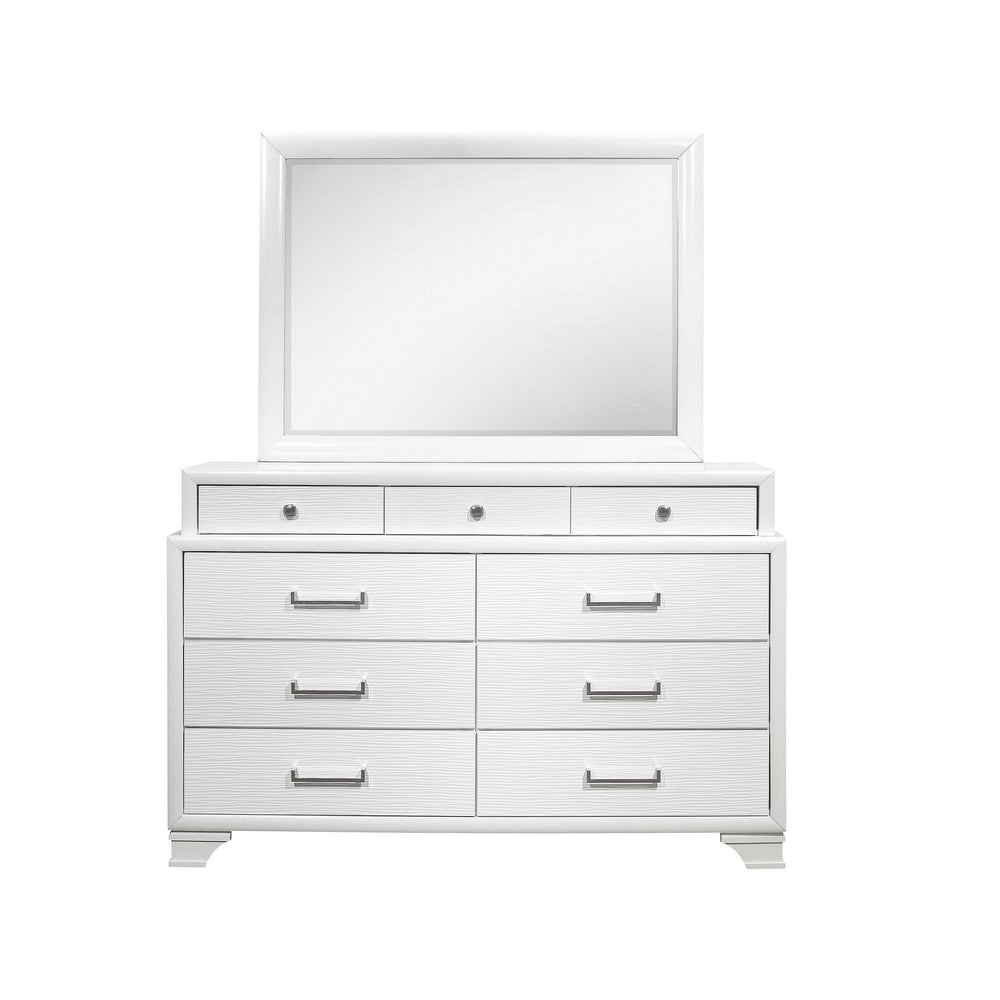 Homeroots 59" White Solid Wood Mirrored Nine Drawer  Solid Wood 384055