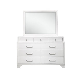 Homeroots 59" White Solid Wood Mirrored Nine Drawer  Solid Wood 384055