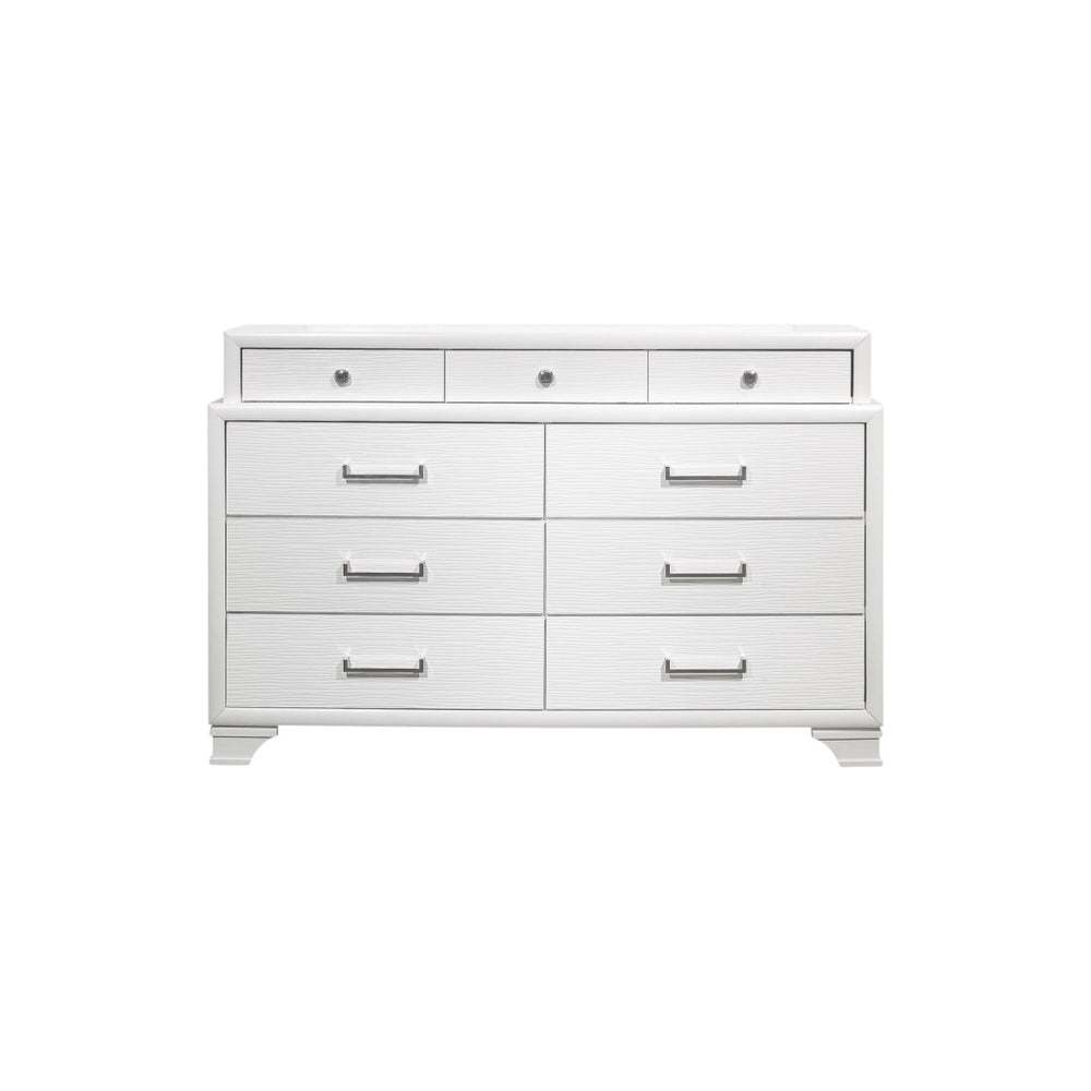 HomeRoots White Chest for Modern Bedrooms - 6 Spacious Drawers, Durable Rubberwood, Sleek Design, Bright Finish 9 384055