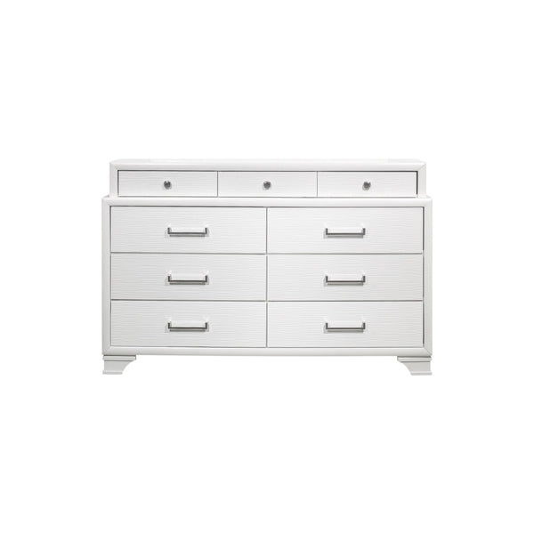HomeRoots White Chest for Modern Bedrooms - 6 Spacious Drawers, Durable Rubberwood, Sleek Design, Bright Finish 9 384055
