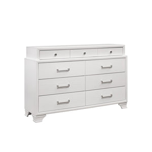 HomeRoots White Chest for Modern Bedrooms - 6 Spacious Drawers, Durable Rubberwood, Sleek Design, Bright Finish 9 384055