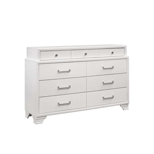HomeRoots White Chest for Modern Bedrooms - 6 Spacious Drawers, Durable Rubberwood, Sleek Design, Bright Finish 9 384055