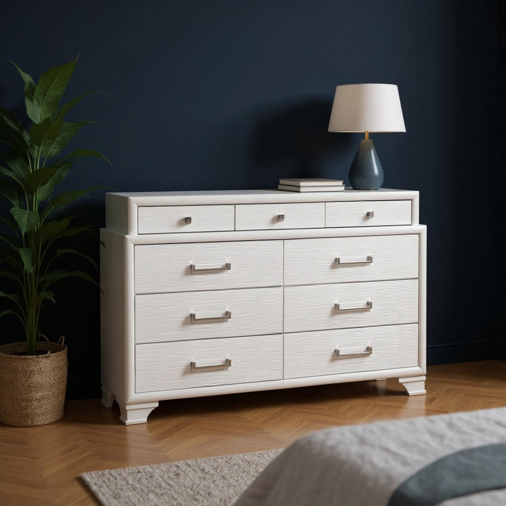 HomeRoots White Chest for Modern Bedrooms - 6 Spacious Drawers, Durable Rubberwood, Sleek Design, Bright Finish 9 384055