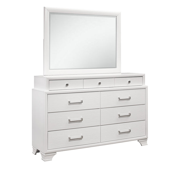 Homeroots 59" White Solid Wood Mirrored Nine Drawer  Solid Wood 384055