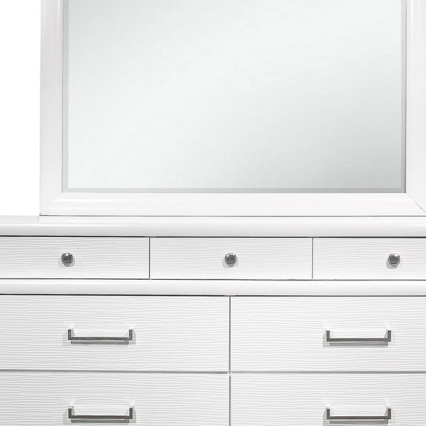 Homeroots 59" White Solid Wood Mirrored Nine Drawer  Solid Wood 384055