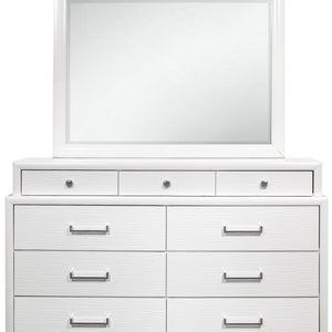 Homeroots 59" White Solid Wood Mirrored Nine Drawer  Solid Wood 384055