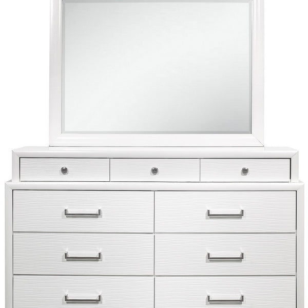 Homeroots 59" White Solid Wood Mirrored Nine Drawer  Solid Wood 384055