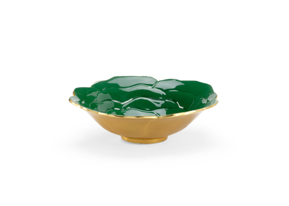 Chelsea House Green Emerald Enameled Bowl With Metallic Gold Exterior, 3"X9.5" Decorative Catchall For Glam Spaces 384056