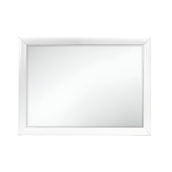 HomeRoots 34" Elegant White Wood Framed Accent Mirror with Beveled Glass - Perfect for Home Decor & Illusion of Space 384056