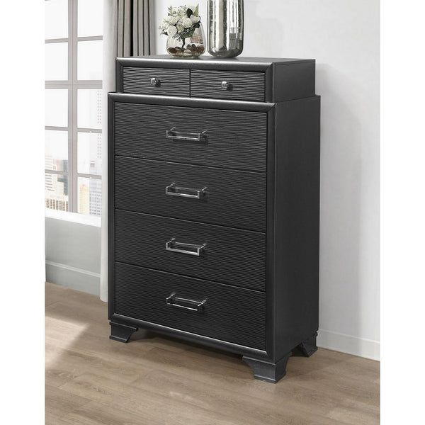 Homeroots Grey Chest With 6 Drawers  Solid Wood 384058