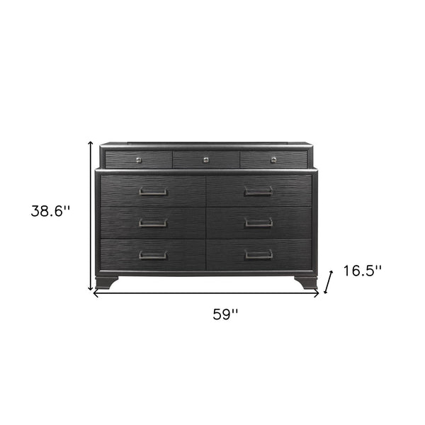 Homeroots 59" Gray Solid Wood Nine Drawer Double Dresser  Solid Wood 384059