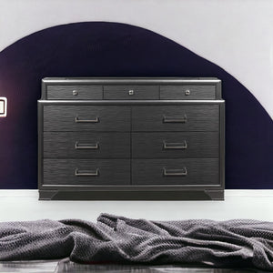 Homeroots 59" Gray Solid Wood Nine Drawer Double Dresser  Solid Wood 384059
