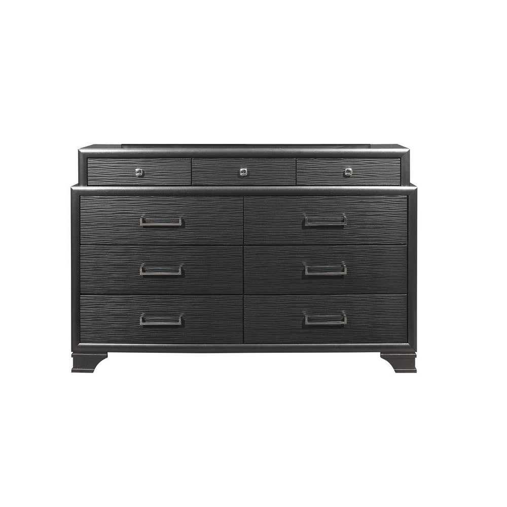 Homeroots 59" Gray Solid Wood Nine Drawer Double Dresser  Solid Wood 384059