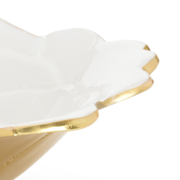 Chelsea House White Enameled Bowl With Metallic Gold Exterior — 14.5" Decorative Centerpiece For Glam Modern DéCor 384060