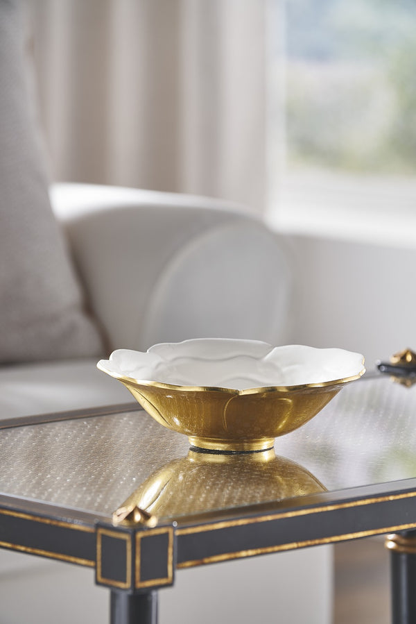 Chelsea House White Enameled Bowl With Metallic Gold Exterior — 14.5" Decorative Centerpiece For Glam Modern DéCor 384060