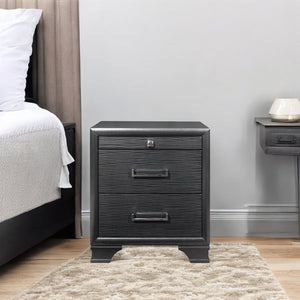 HomeRoots 27" Gray Wood Two Drawer Nightstand - Modern Elegance with Ample Storage for Your Bedroom Essentials 384061