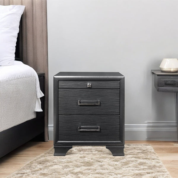 HomeRoots 27" Gray Wood Two Drawer Nightstand - Modern Elegance with Ample Storage for Your Bedroom Essentials 384061