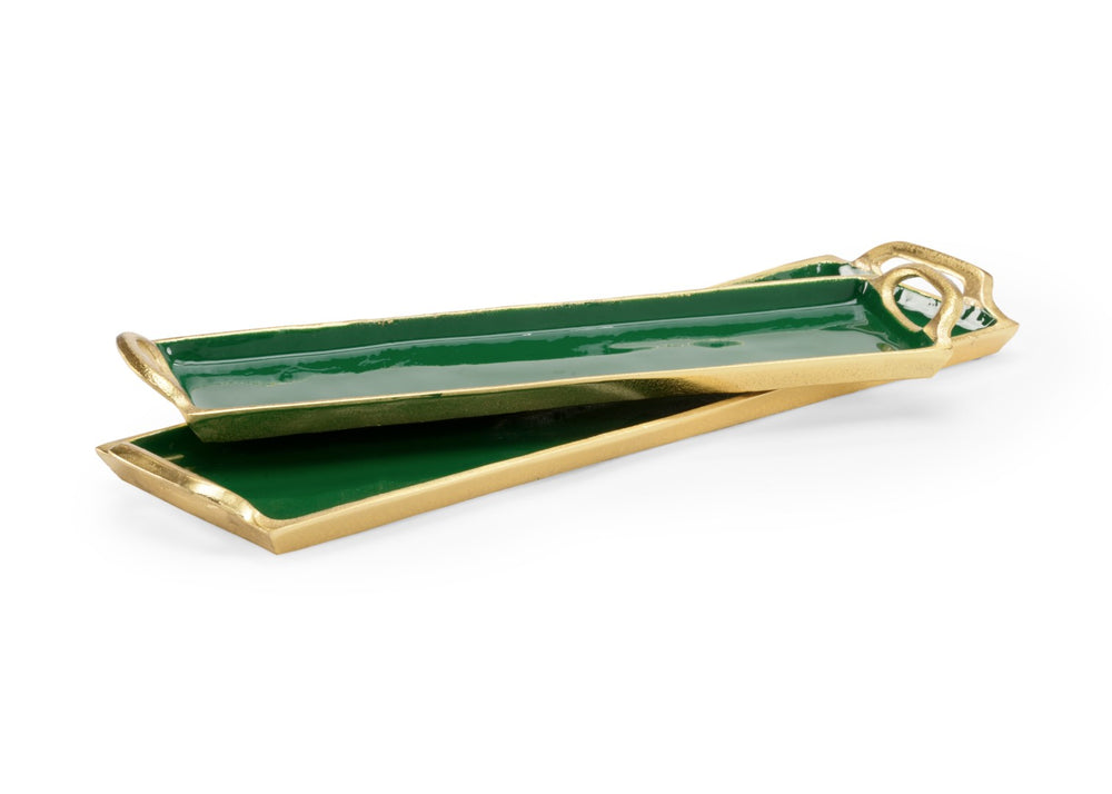 Chelsea House Emerald Gloss Enamel Tray Set Of 2 — Gold-Trimmed Decorative Serving & Display Trays With Handles, Luxe Centerpiece Accent 384066
