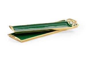 Chelsea House Emerald Gloss Enamel Tray Set Of 2 — Gold-Trimmed Decorative Serving & Display Trays With Handles, Luxe Centerpiece Accent 384066