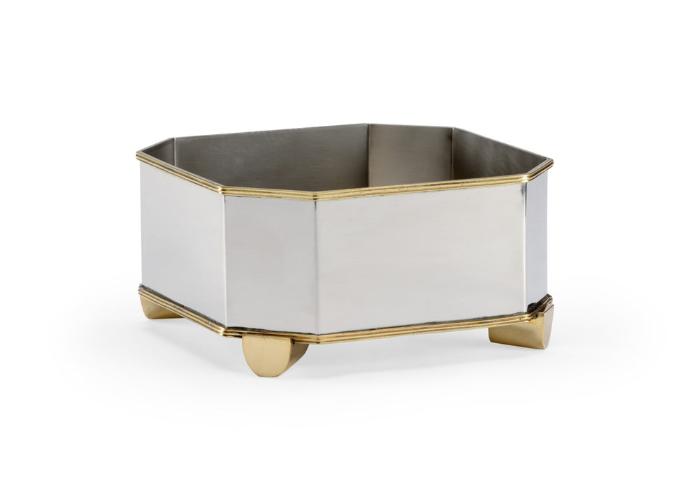 Chelsea House Kensington Polished Nickel & Brass Planter — Octagonal Sculptural Accent For Succulents, Tabletop Decor 384068