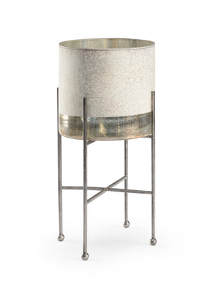 Chelsea House Ragsdale Rustic White Glass Candleholder With Silver Banding & Antiqued Iron Support, 18.5" H 384075