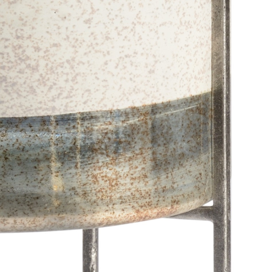 Chelsea House Ragsdale Rustic White Glass Candleholder With Silver Banding & Antiqued Iron Support, 18.5" H 384075