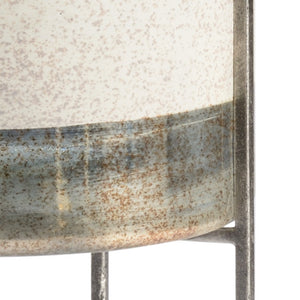 Chelsea House Ragsdale Rustic White Glass Candleholder With Silver Banding & Antiqued Iron Support, 18.5" H 384075