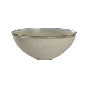 Chelsea House Melton Sculptural Rusticated White Glass Bowl With Polished Nickel Interior Trim For Modern Decor 5.5h x 14.25w x 14.25d 384094