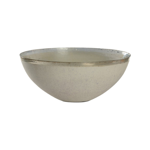 Chelsea House Melton Sculptural Rusticated White Glass Bowl With Polished Nickel Interior Trim For Modern Decor 5.5h x 14.25w x 14.25d 384094