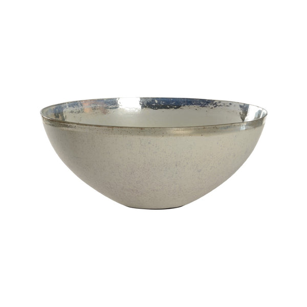 Chelsea House Melton Sculptural Rusticated White Glass Bowl With Polished Nickel Interior Trim For Modern Decor 5.5h x 14.25w x 14.25d 384094