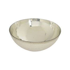 Chelsea House Melton Sculptural Rusticated White Glass Bowl With Polished Nickel Interior Trim For Modern Decor 5.5h x 14.25w x 14.25d 384094