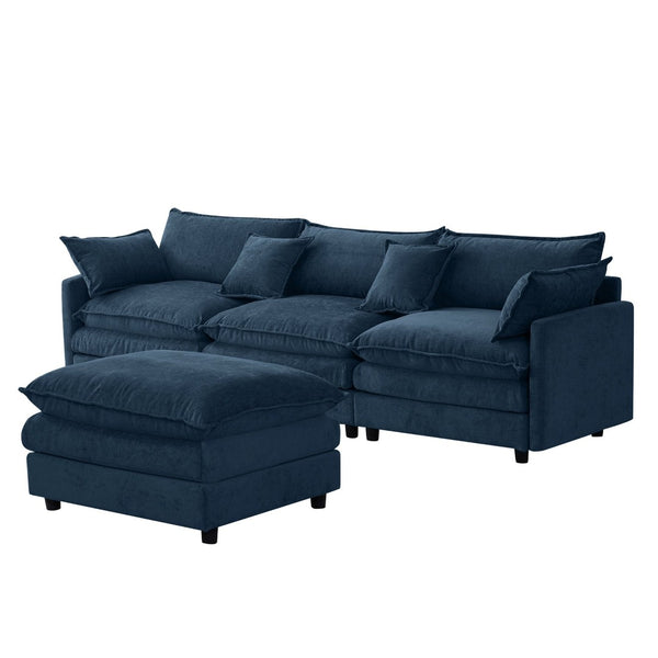 English Elm 105" L-shaped Chenille Sectional with Ottoman Pocket Spring Living Room Sofa Blue W1097S00231