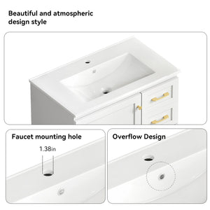 English Elm 30"black Matte Finish Bathroom Vanity with Soft Close Cabinet and Three Storage Drawers White W3133S00017