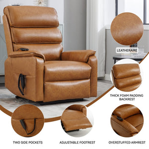 English Elm Dual Motor Power Lift Recliner with Massage Heat and 180 Degree Brown Lounge Chair Yellow Brown W1803S00061