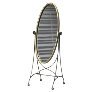 Homeroots 23" Black Round Framed Cheval Standing Mirror  Mirror,Brass 384114