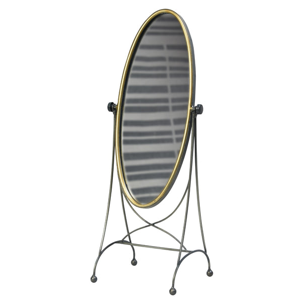 Homeroots 23" Black Round Framed Cheval Standing Mirror  Mirror,Brass 384114